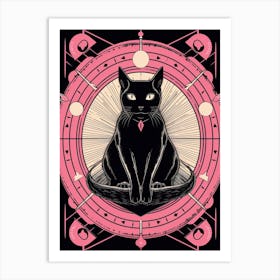 The Wheel Of Fortune Tarot Card, Black Cat In Pink 0 Art Print