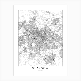 Glasgow White Map Art Print