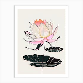 Blooming Lotus Flower In Lake Abstract Line Drawing 2 Art Print