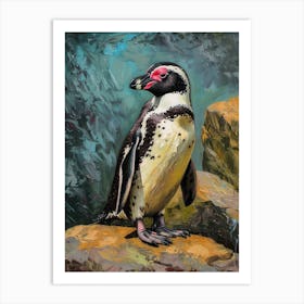 African Penguin Cooper Bay Oil Painting 4 Art Print