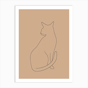 Cat Sitting On A Beige Background - Boho, Line Art Art Print