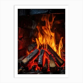 Fire Burning In The Fireplace Art Print