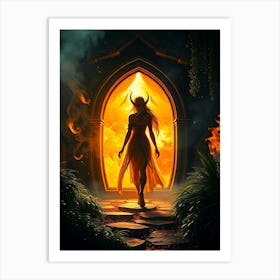 Elven Goddess in Fire Portal Art Print