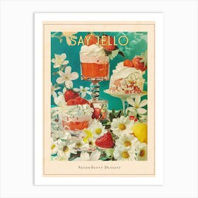 Retro Layered Strawberry Dessert Collage 2 Poster Art Print
