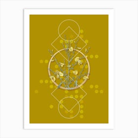 Vintage Yellow Broom Flowers Botanical with Geometric Line Motif and Dot Pattern n.0083 Art Print