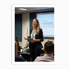 Businesswoman Exuding Confidence Stands At The Forefront Of A Well Attended Training Seminar Audien Art Print