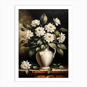 Vintage vase and white flowers Oil Painting Art Print