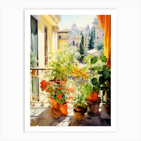 Balcony With Potted Plants Art Print