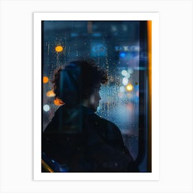 Portrait Of A Woman Looking Out Of A Bus Window Art Print