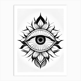 The Ajna Chakra, Symbol, Third Eye Simple Black & White Illustration 1 Art Print