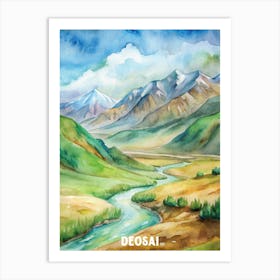 Deosai National Park Watercolor Painting Art Print