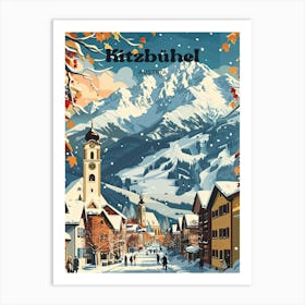 Kitzbuhel Austria Winter Travel Art Illustration Art Print