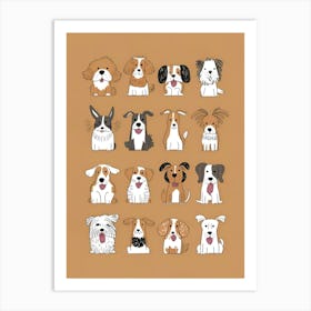 Dogs On A Brown Background 1 Art Print