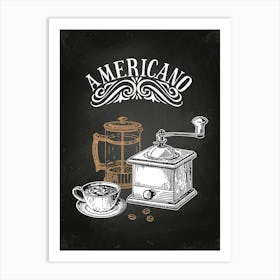 Americano Coffee Machine — Coffee poster, kitchen print, lettering Art Print