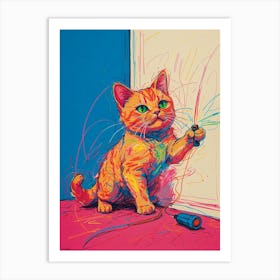 Cat Playing With A Toy Art Print