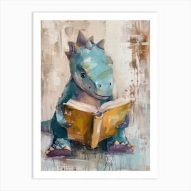 Neutral Pastels Dinosaur Reading A Book 1 Art Print