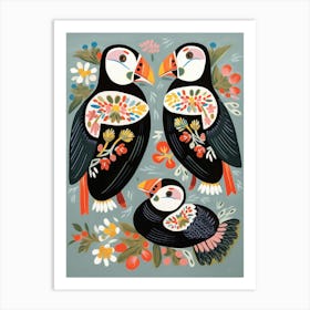 Folk Style Bird Painting Puffin 1 Art Print