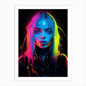 Billie Eilish Neon Portrait 2 Art Print