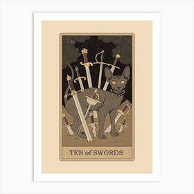 Ten Of Swords   Cats Tarot Art Print