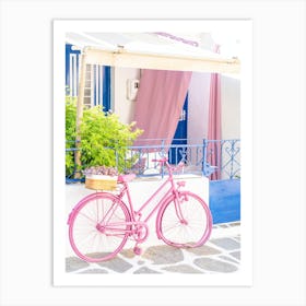 Pink Bicycle In Paros Art Print