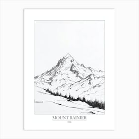 Mount Rainier Usa Line Drawing 4 Poster Art Print