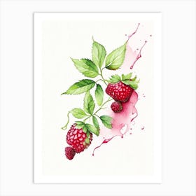 Red Raspberry Herb Minimalist Watercolour 1 Art Print