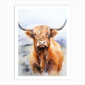 Neutral Watercolour Style Of A Highland Cow 2 Art Print