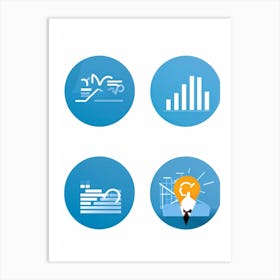 Business Decision Making Process Represented As Minimalistic Icons Split Screens Showing A Thought (3) Art Print