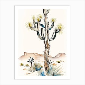 Joshua Tree In Mountain Foothill Minimilist Watercolour  (2) Art Print