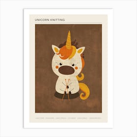 Muted Orange Cute Unicorn Knitting Poster Art Print