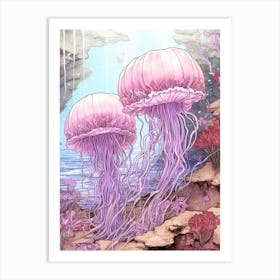 Mauve Stinger Jellyfish Illustration 4 Art Print