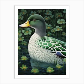 Ohara Koson Inspired Bird Painting Mallard Duck 1 Art Print