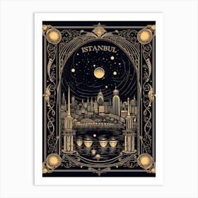 Istanbul, Turkey, Tarot Card Travel  Line Art 4 Art Print