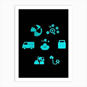 Black Icon Interface Representing Various Sectors Including Transportation Medicine Mobile School (5) Art Print