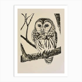 Tawny Owl Linocut Blockprint 3 Art Print