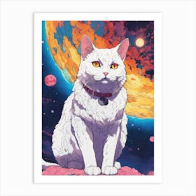 White Cat In Space Art Print