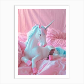 Toy Unicorn On The Phone Art Print