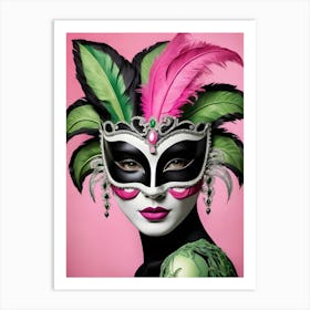 A Woman In A Carnival Mask, Pink And Black (48) Art Print