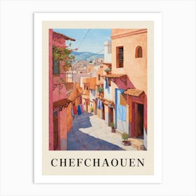 Chefchaouen Morocco 1 Vintage Pink Travel Illustration Poster Art Print