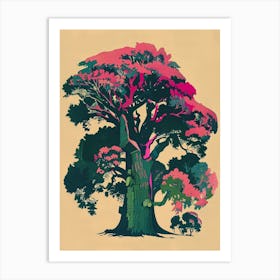 Yew Tree Colourful Illustration 4 Art Print