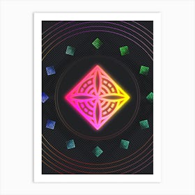 Neon Geometric Glyph in Pink and Yellow Circle Array on Black n.0454 Art Print