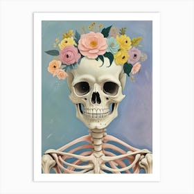 Skeleton With Flower Crown Art Print