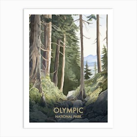 Olympic National Park Watercolour Vintage Travel Poster 2 Art Print
