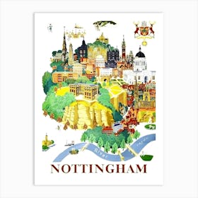 Nottingham, England, Vintage Travel Poster Art Print