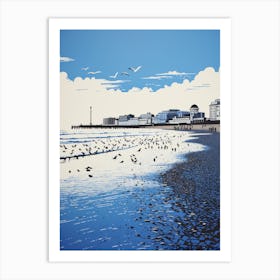 Linocut Of Brighton Beach East Sussex 1 Art Print