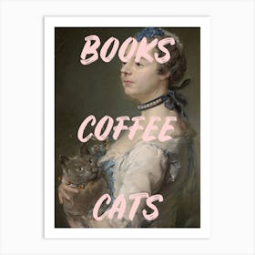 Books Coffee Cats Art Print