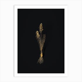 Vintage Autumn Squill Botanical in Gold on Black n.0205 Art Print