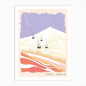 Poster Of Niseko   Hokkaido, Japan, Ski Resort Pastel Colours Illustration 2 Art Print