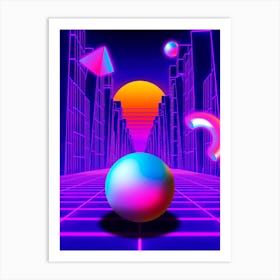 Neon sunset, trench and sphere [synthwave/vaporwave/cyberpunk] — aesthetic neon retrowave poster Art Print
