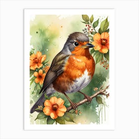 Robin Watercolor Painting Art Print